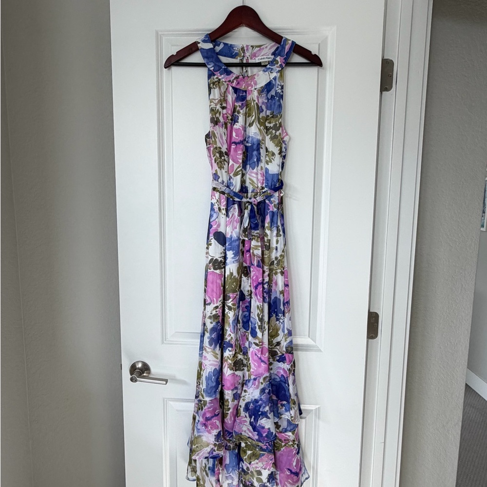 Calvin Klein Floral Maxi Dress in Pink, Blue & Olive